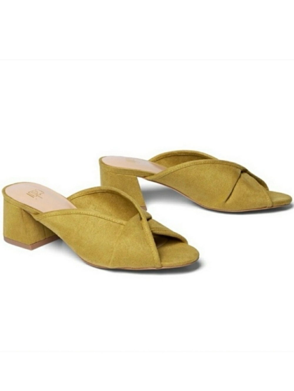 Cabi # 6018 MARIGOLD Twist Top Open Toe Heeled Slide Mule Autumn Sandals